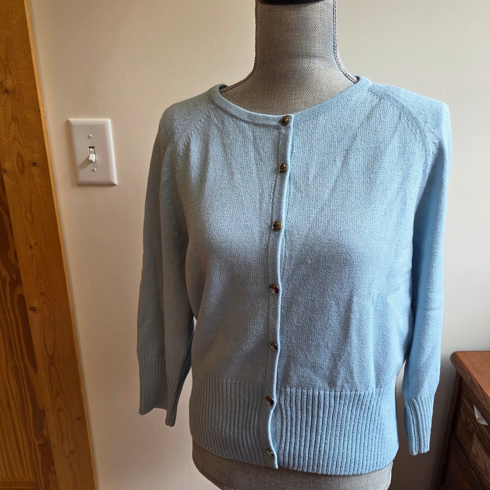 St John Sport Light Blue Wool Blend Twin Set Cardigan Large Shell Medium 2pc